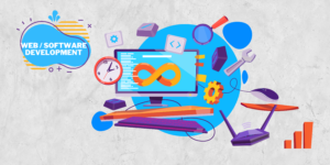 Blue Purple Orange Cartoon Playful Web Software Development Announcement Banner